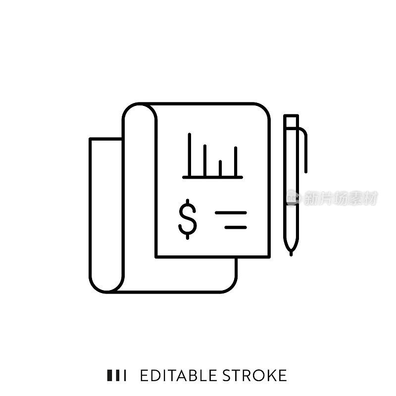 财务报表线图标设计与可编辑的笔画。适用于信息图表，网页，移动应用程序，UI, UX和GUI设计。